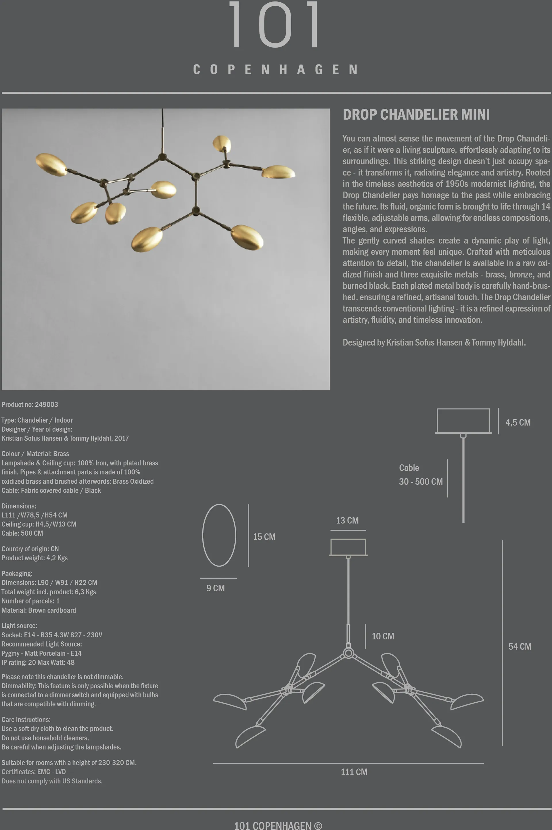 Drop Chandelier Deckenleuchte mini, Messing 101 Copenhagen