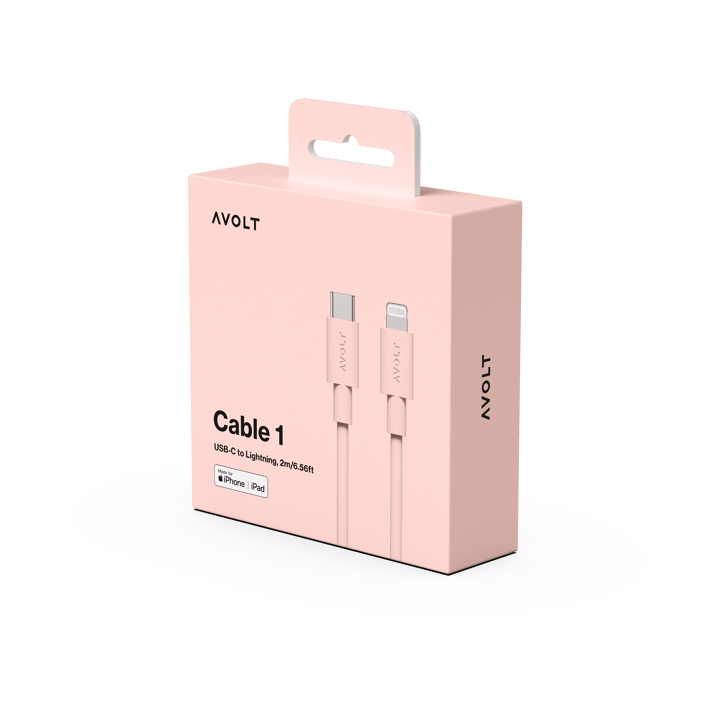 Cable 1 USB C to Lightning charging cable 2m, New Pink Avolt