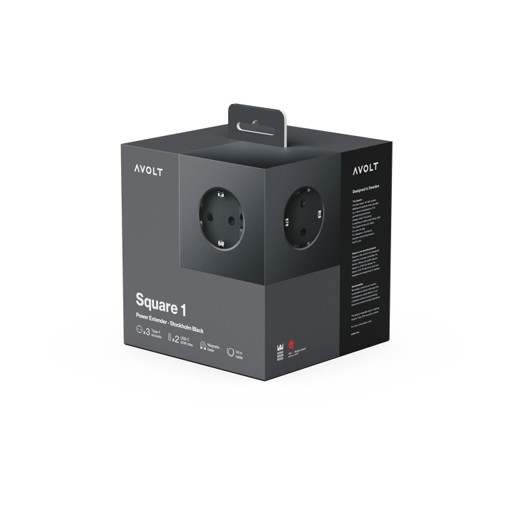 Square 1 power strip USB-C 30W 3 m, Stockholm Black Avolt