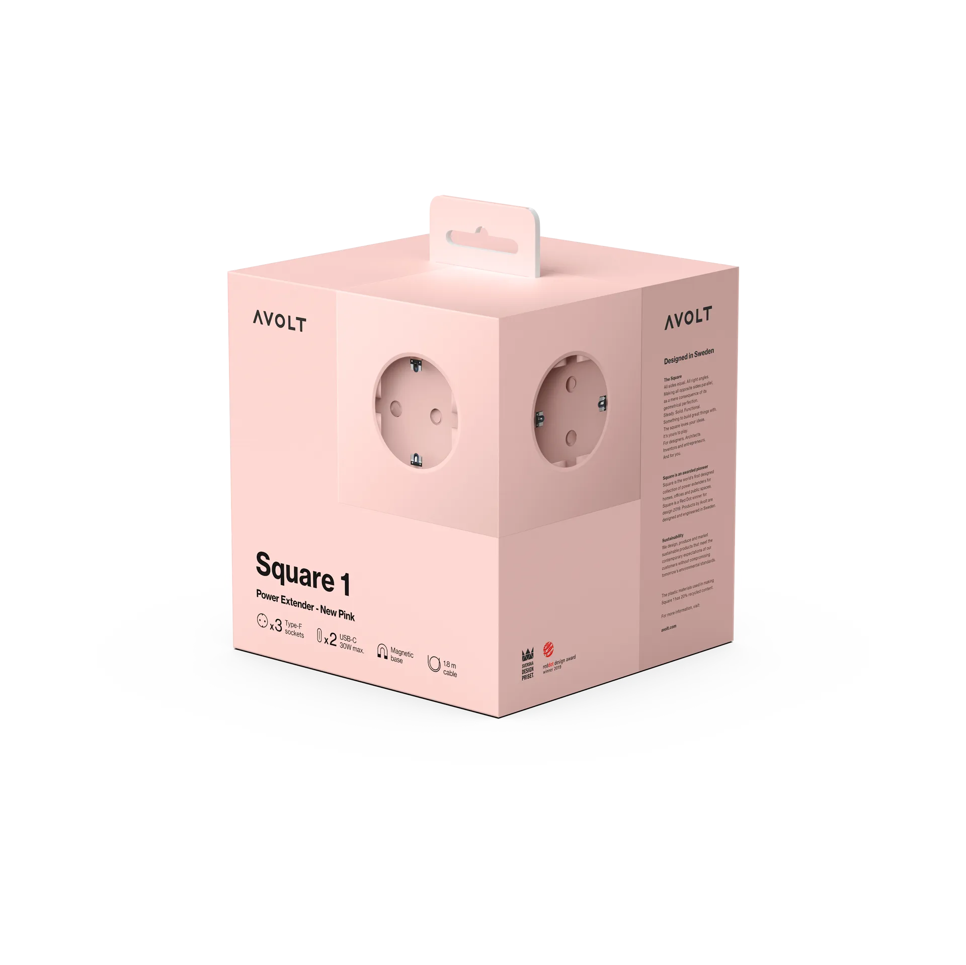Square 1 Steckdose USB-C 30W 1,8 m, New Pink Avolt