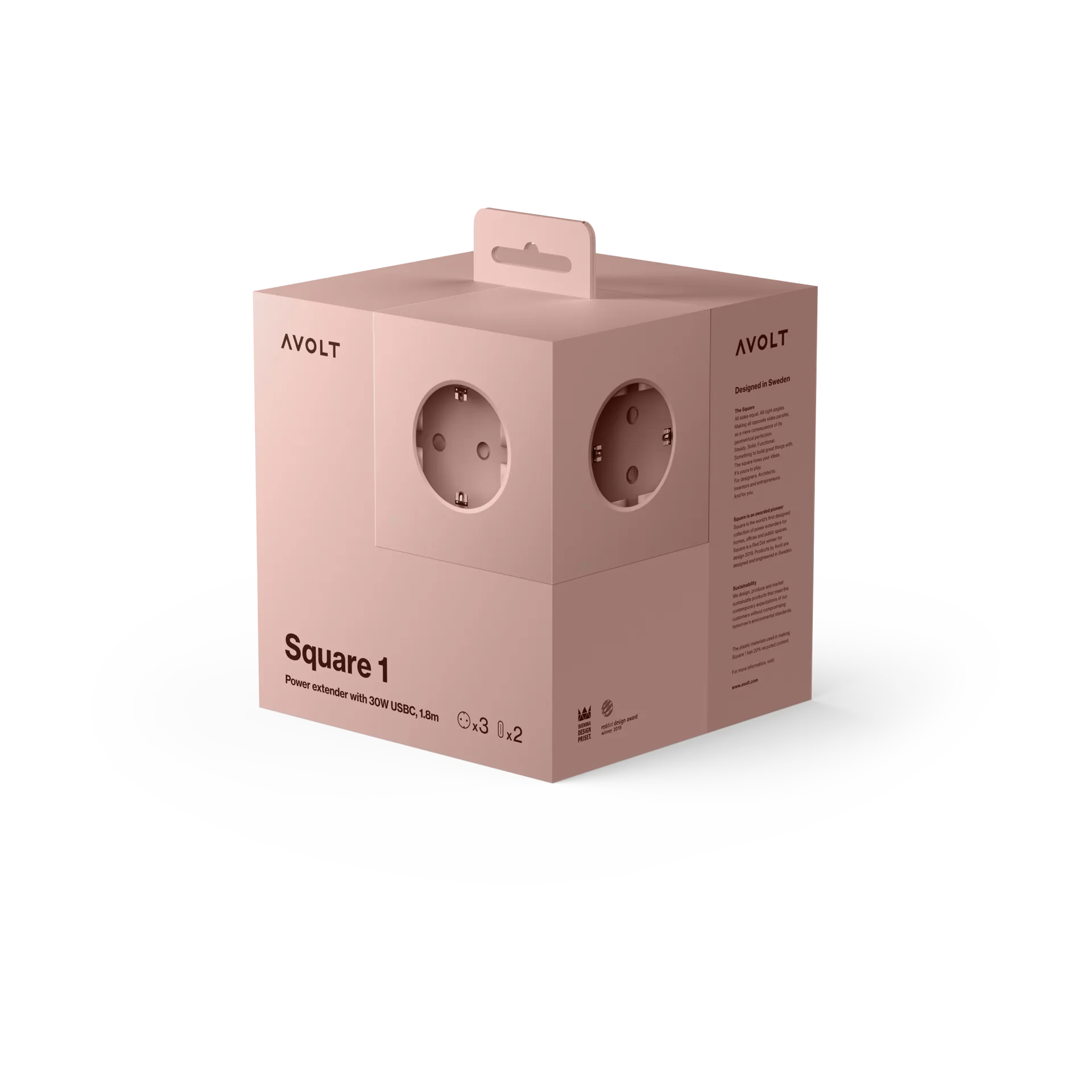 Square 1 Steckdose USB-C 30W 1,8 m, Old Pink Avolt