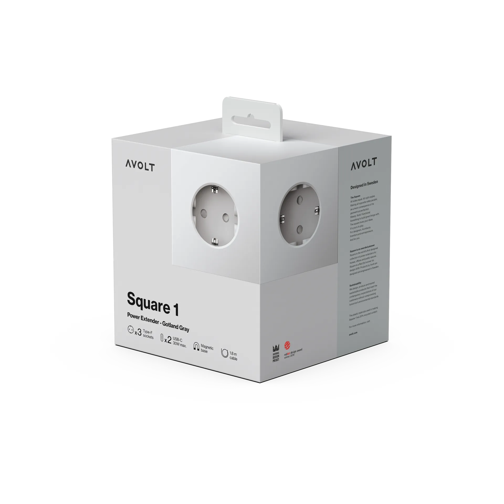 Square 1 Steckdosenleiste USB-C 30W 3 m, Gotland Gray Avolt