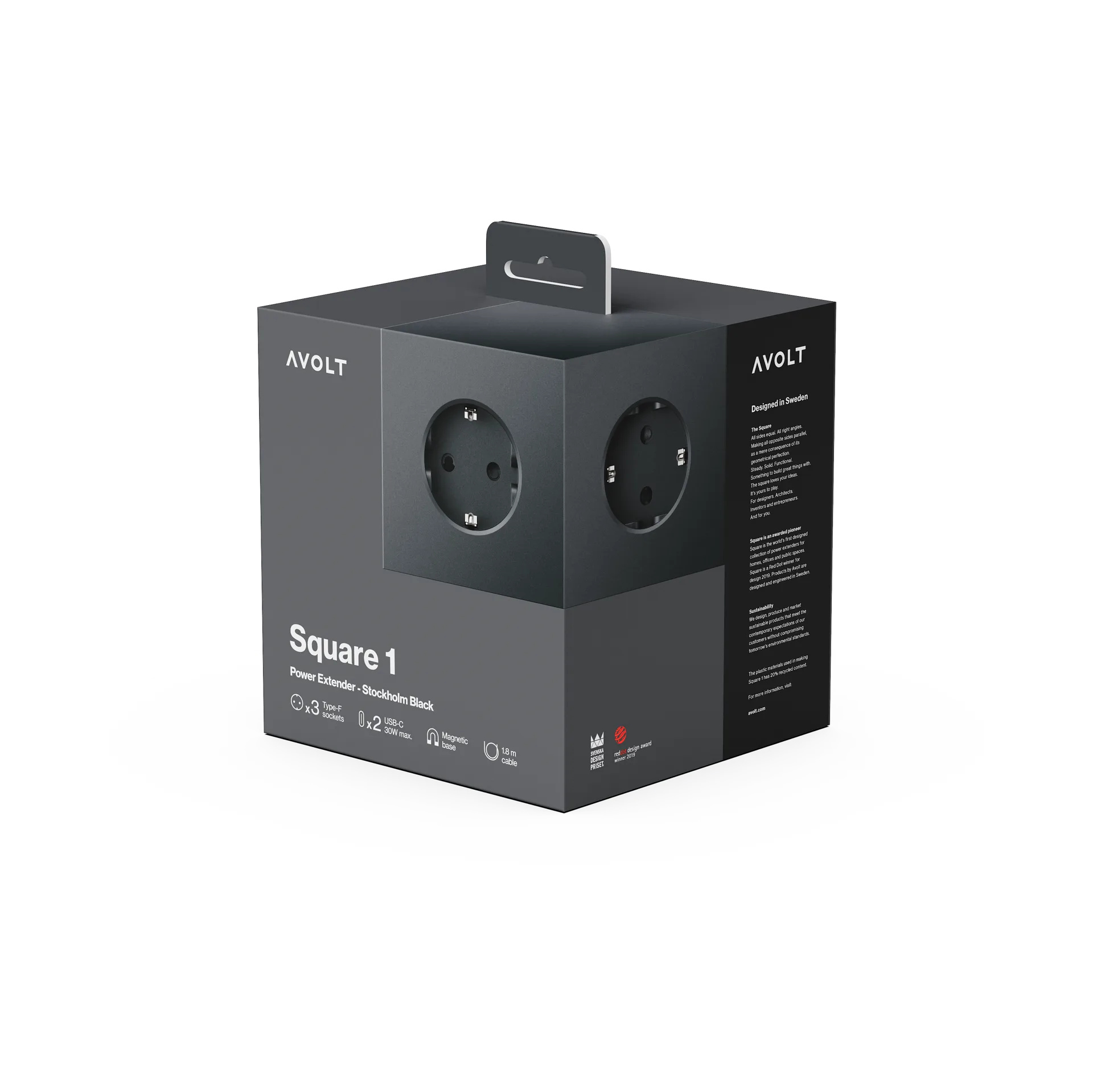 Square 1 Steckdosenleiste USB-C 30W 3 m, Stockholm Black Avolt