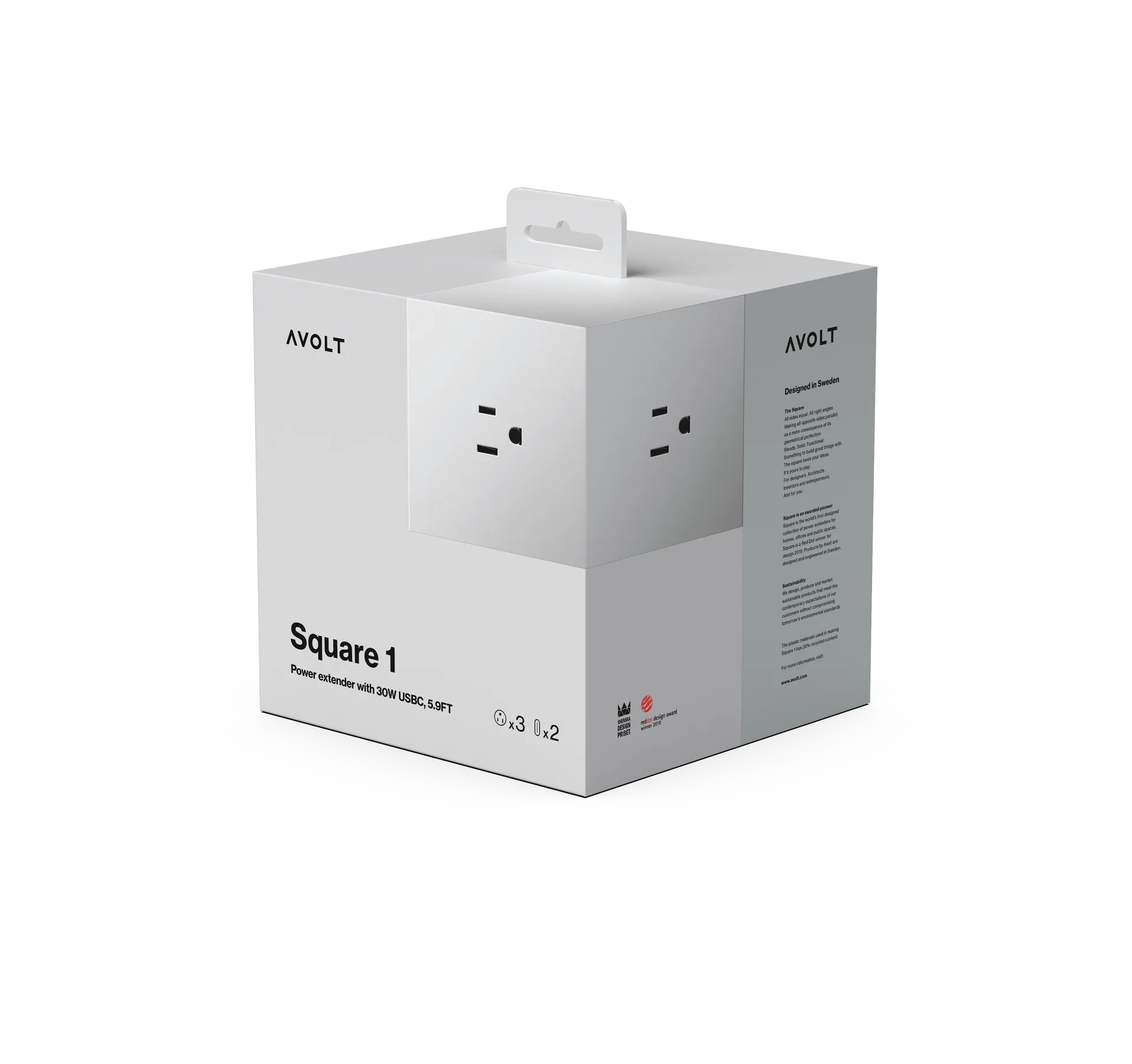 Square 1 UK power strip USB-C 30W 1.8 m, Gotland Gray Avolt