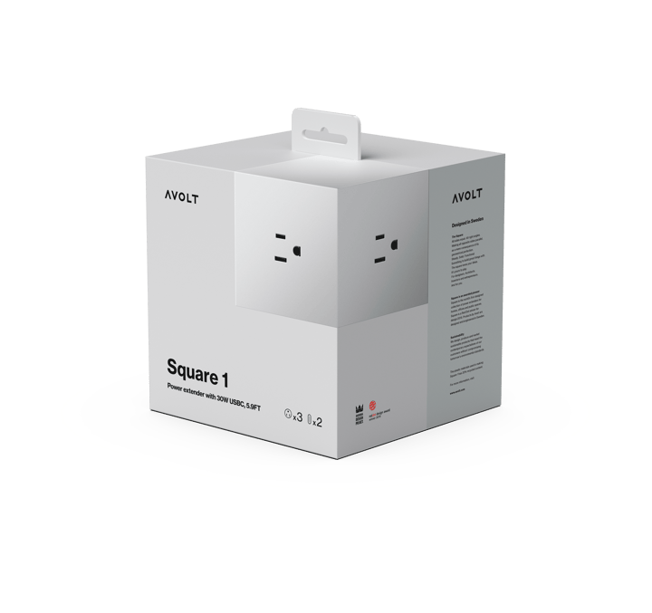 Square 1 UK power strip USB-C 30W 1.8 m - Gotland Gray - Avolt