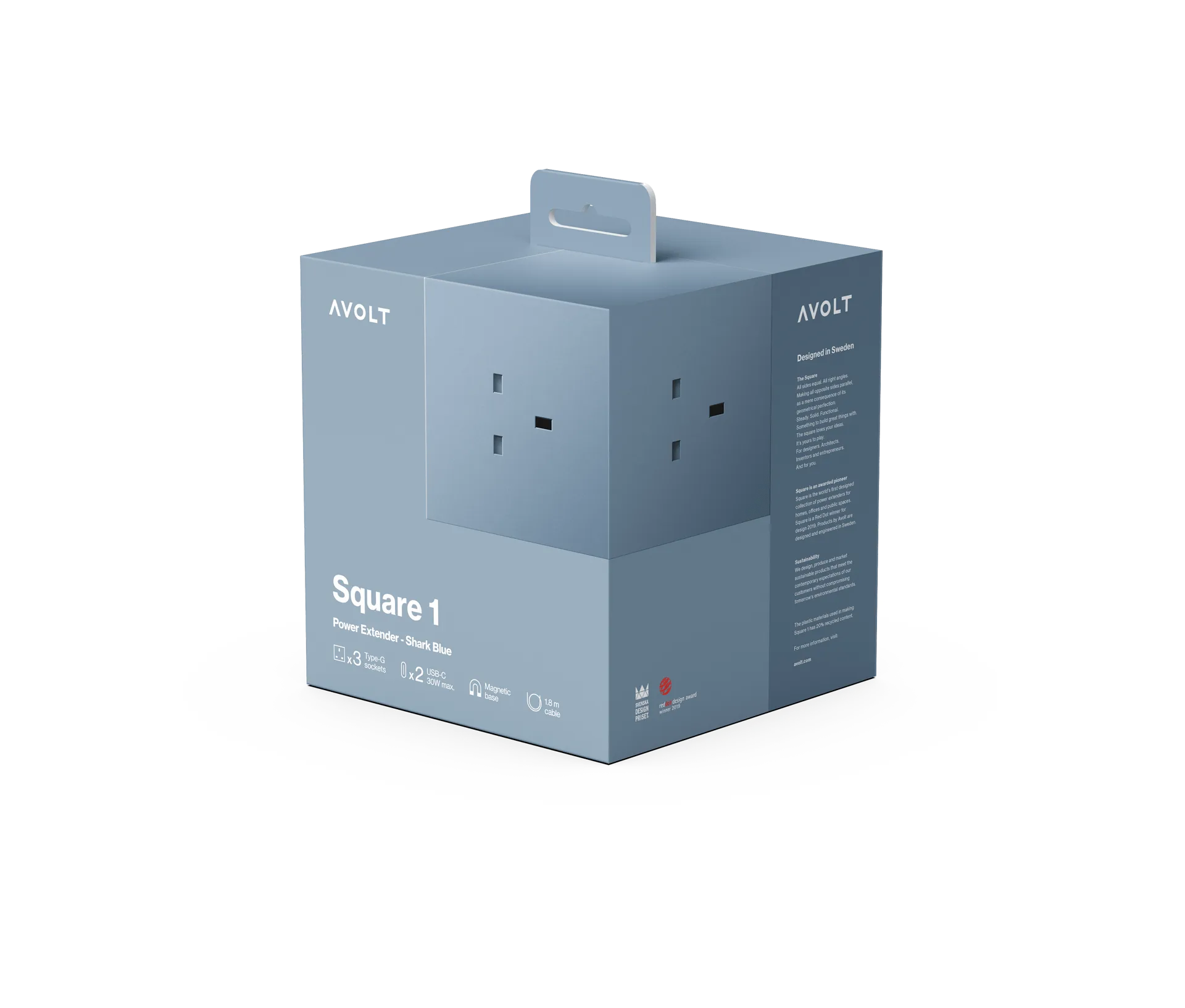 Square 1 UK power strip USB-C 30W 1.8 m, Shark Blue Avolt