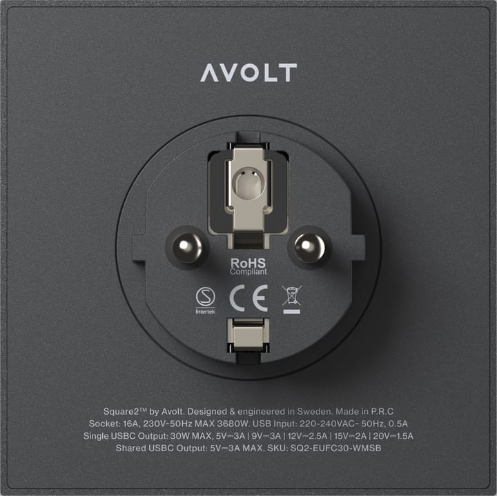 Square 2 outlet, Stockholm Black Avolt