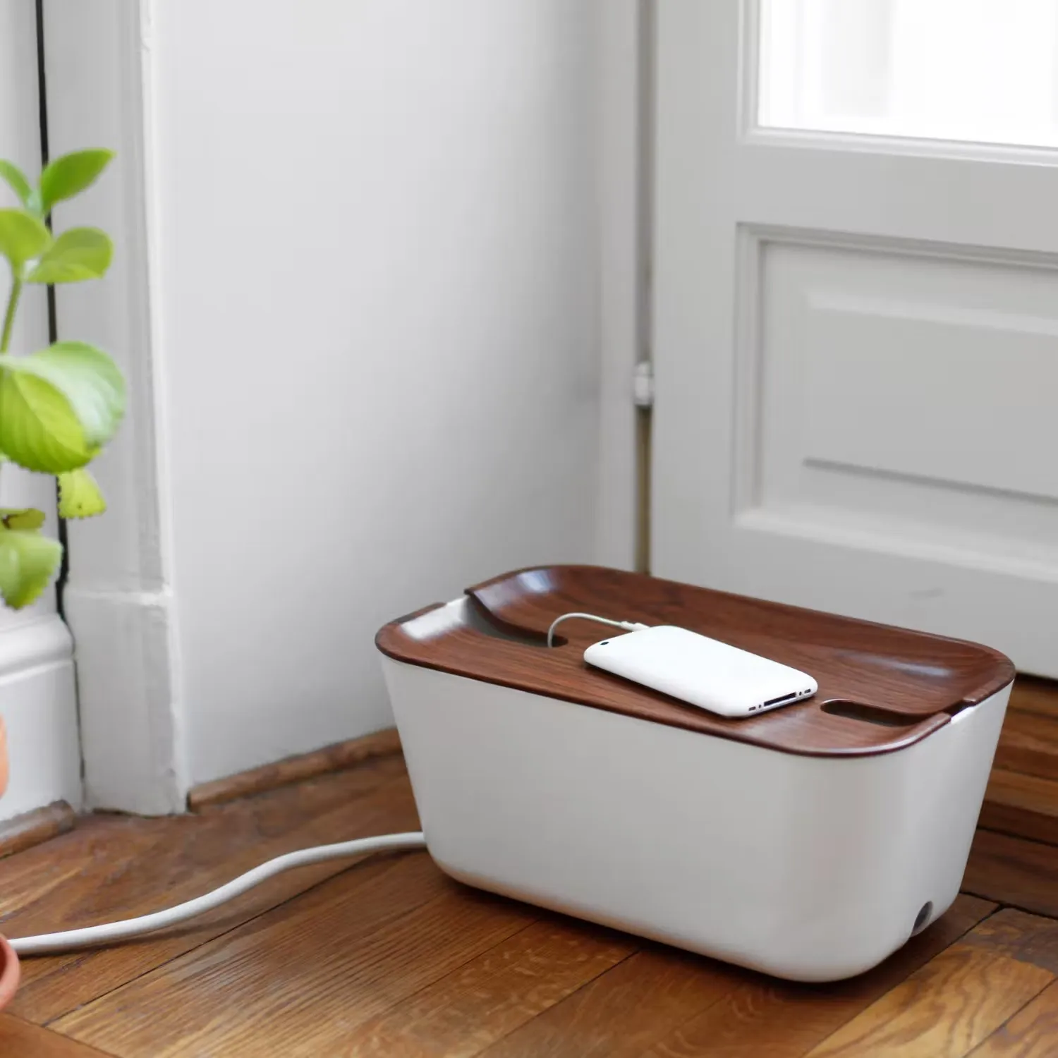 Cable Organiser Kabelbox M, Dunkelbrauner Holzdruck Bosign