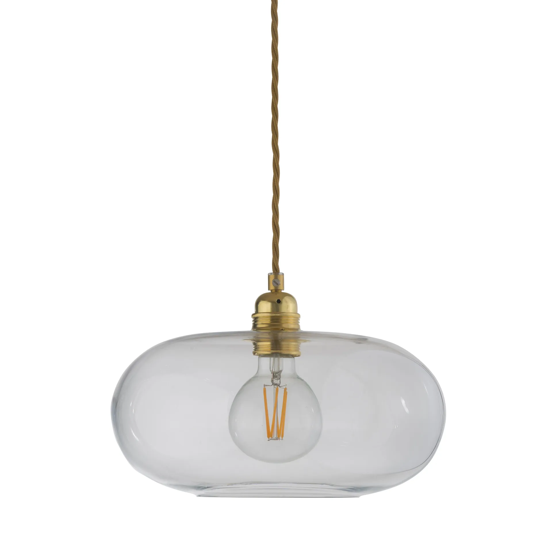 Horizon ceiling lamp Ø 29 cm, clear + gold-coloured cord EBB & FLOW