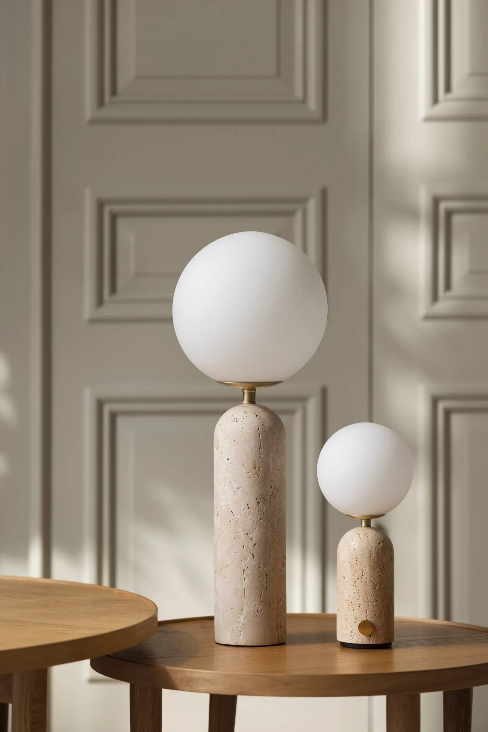 Torrano portable table lamp, Beige travertine Globen Lighting