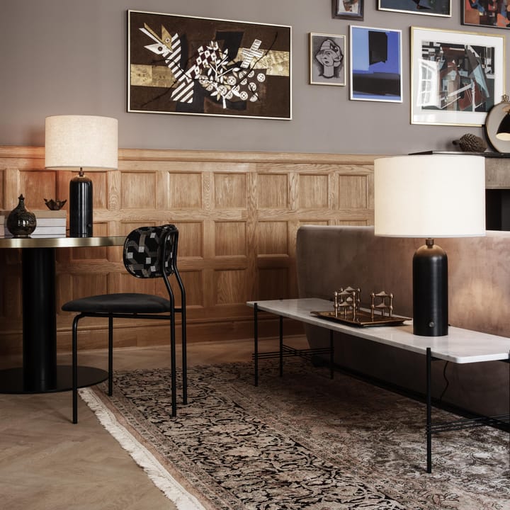 Gravity L table lamp, blackend steel + white shade GUBI