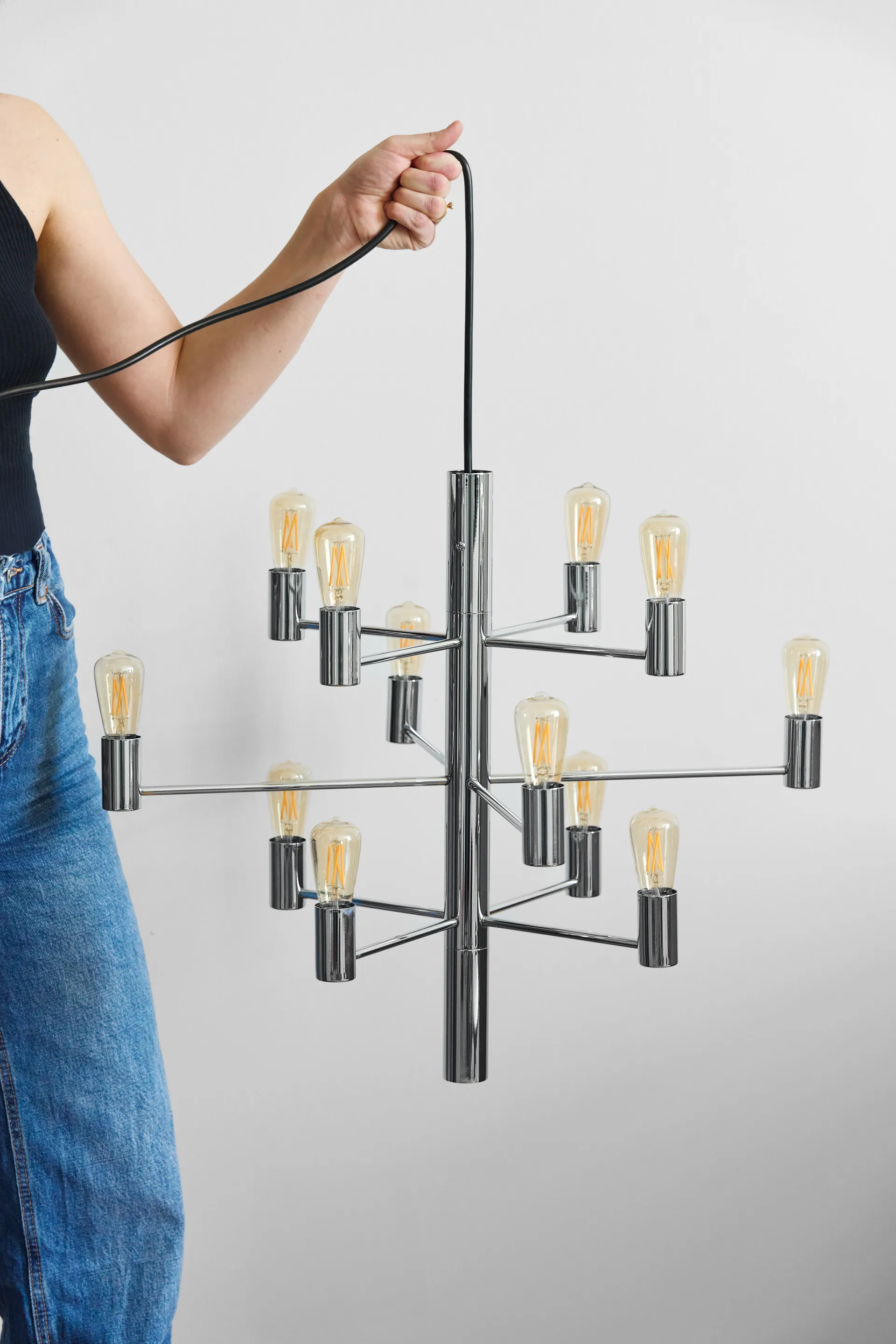 Manola 12 chandelier, chrome Herstal
