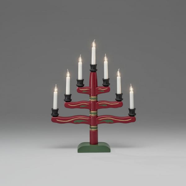 Elljusstake 7 ljus 46 cm, Röd Konstsmide