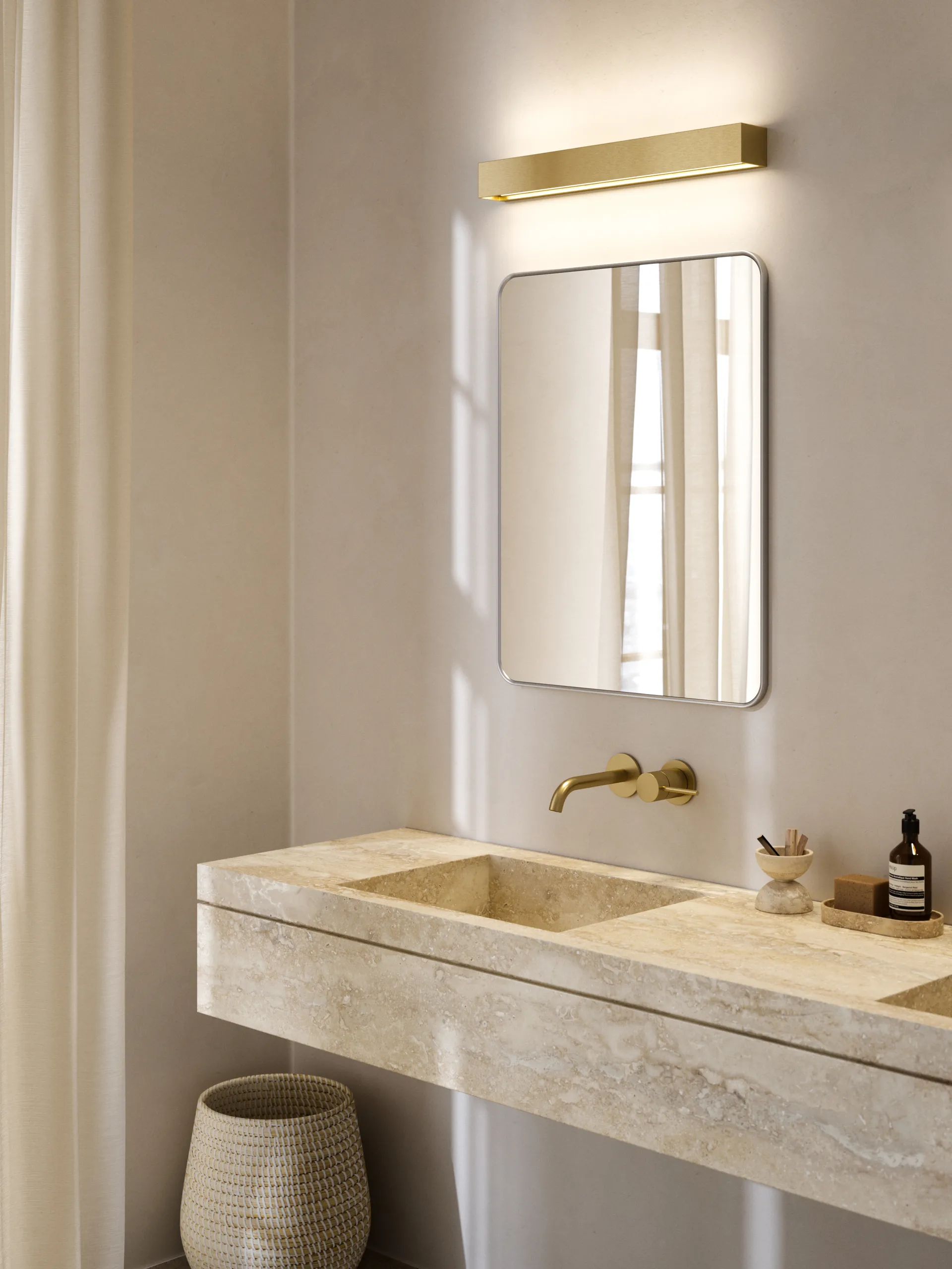 Linea W3 vägglampa switch tune, Brass, 7x60 cm Light-Point