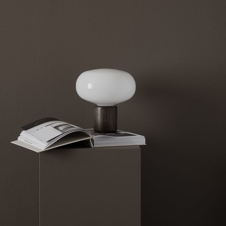Karl-Johan table lamp, Smoked oak-white opal glass New Works