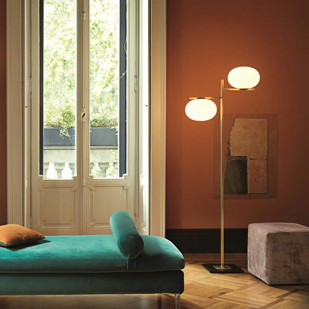 Alba 383 floor lamp, Opal, brass Oluce