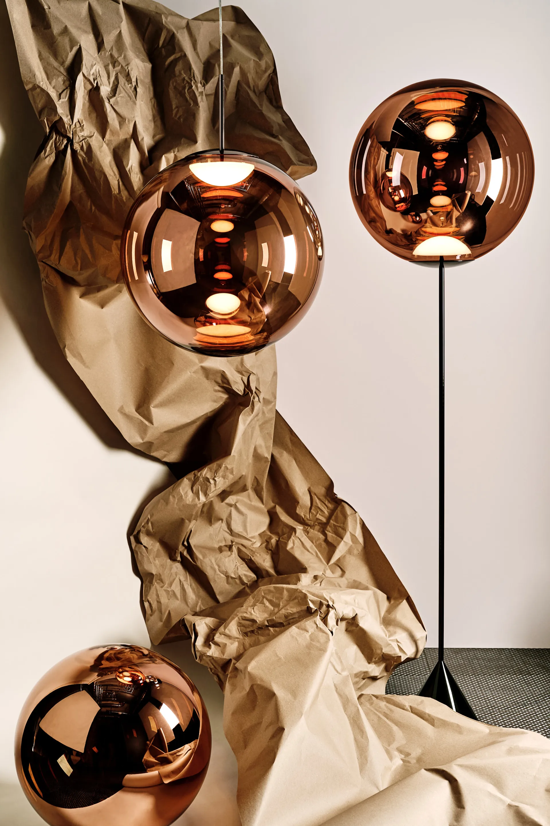Globe Cone slim Stehleuchte LED 180 cm, Copper Tom Dixon