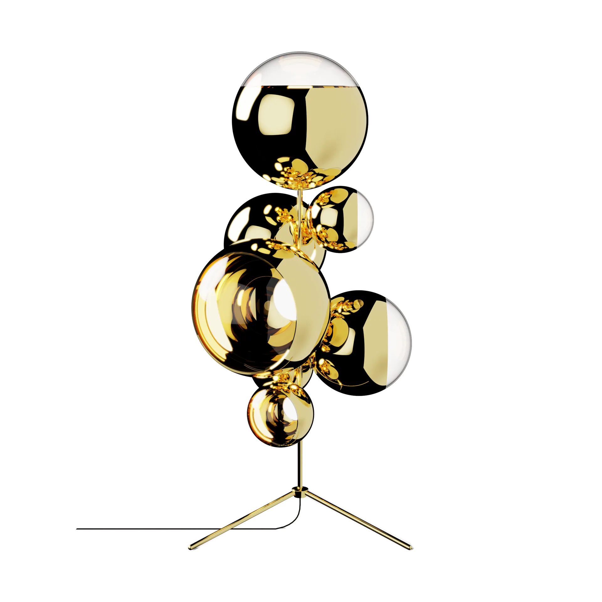 Mirror Ball chandelier floor lamp LED 181 cm, Gold Tom Dixon