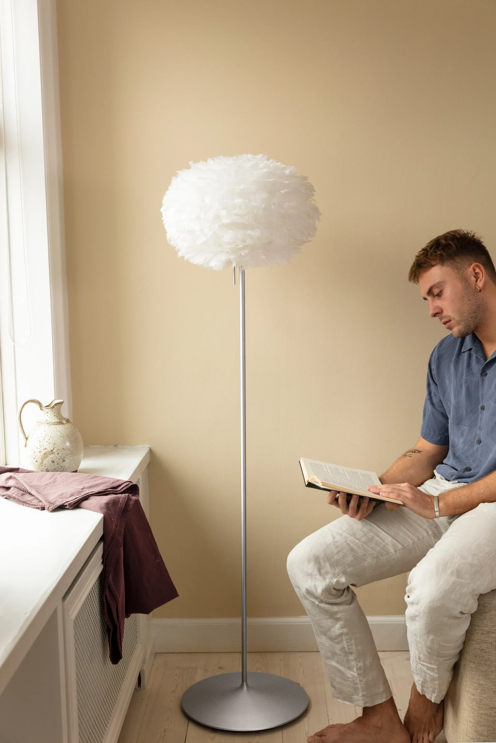 Eos floor lamp medium, White-brushed steel Umage