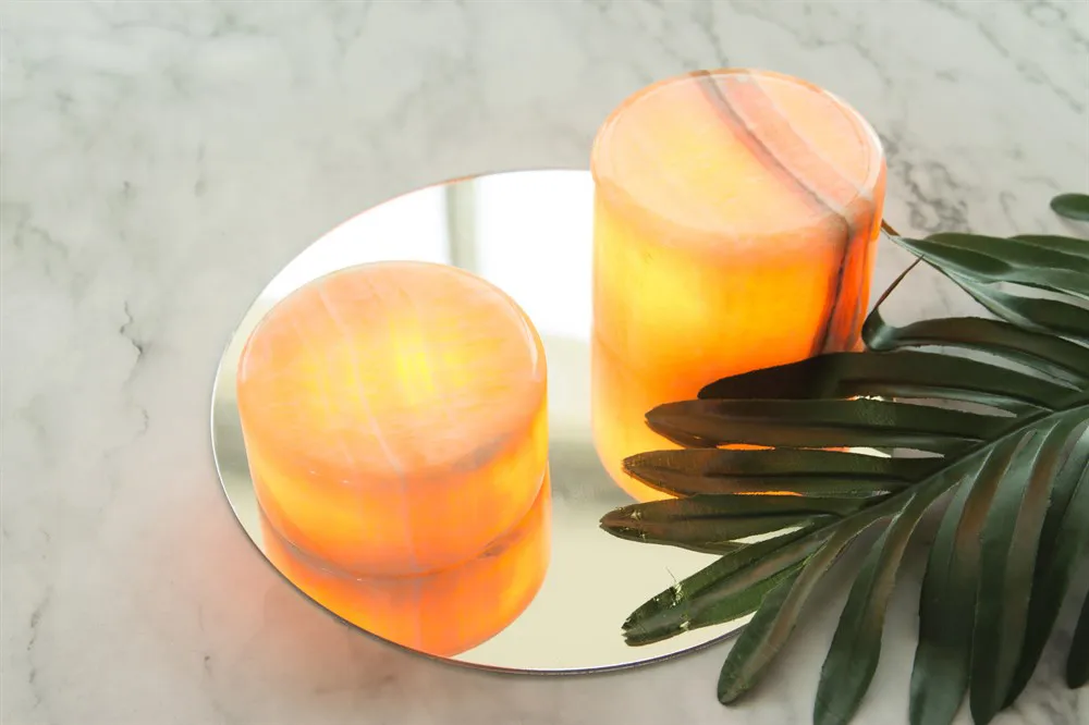 Marble bordsljus, Beige blank, Ø8x4 cm Unison