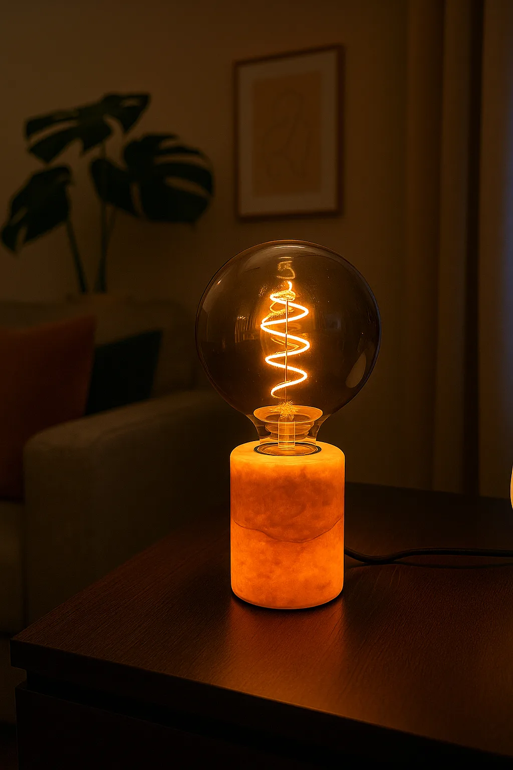 Marble lamp base, Beige gloss, Ø8x10.5 cm Unison