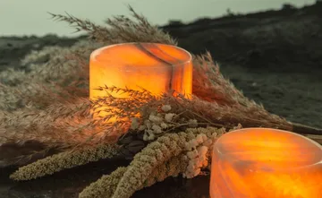 Marble table candle - Beige gloss, Ø8x6 cm - Unison