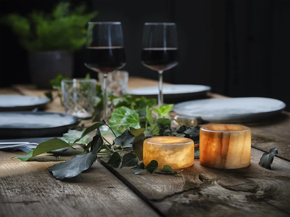 Marble Tischleuchte, Beige glänyend, Ø8x6 cm Unison