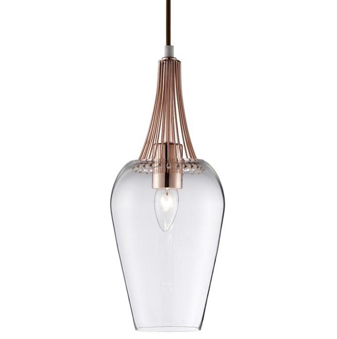 Whisk Ceiling Pendant Light Fitting Lighting Copper Trim & Clear Glass Shade New 